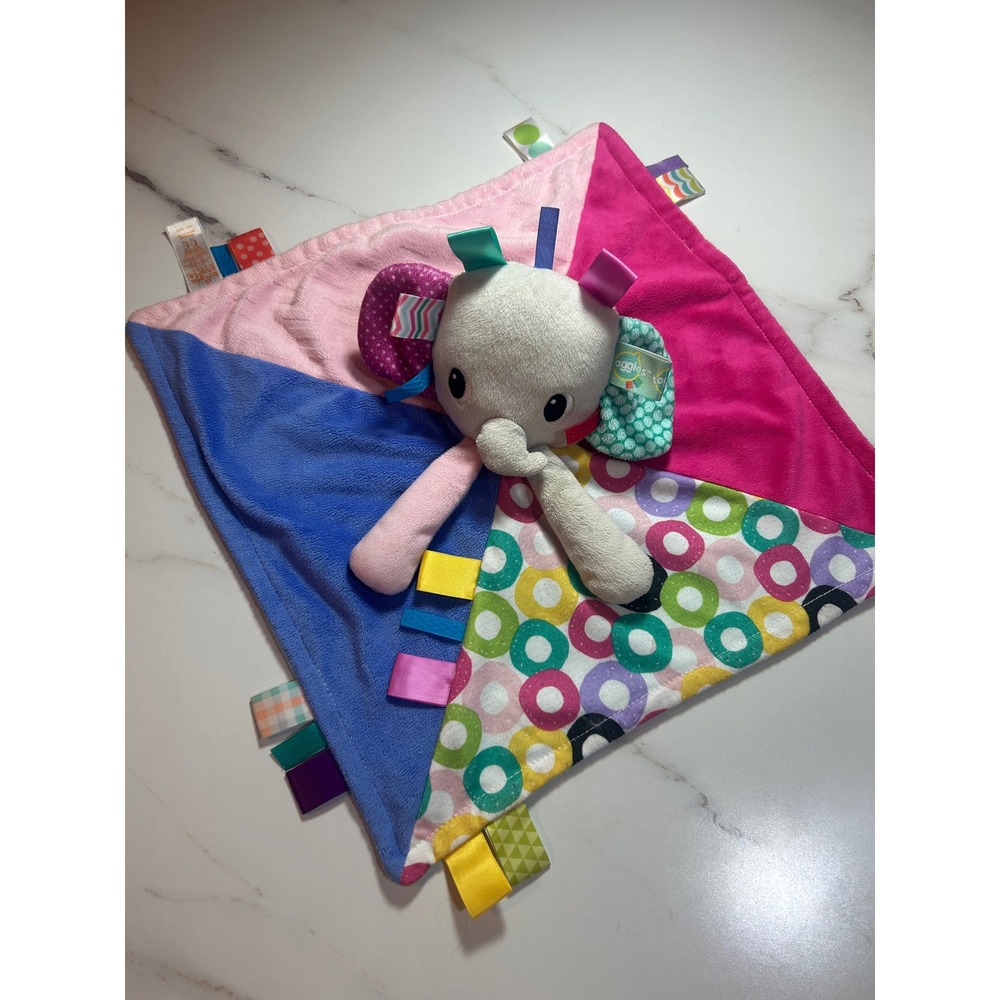 Bright‎ Starts Taggies Elephant Lovey Security Blanket Pink Blue Teal Plush Toy